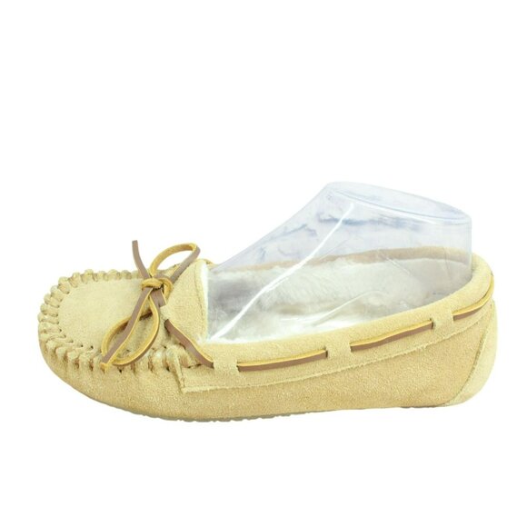 Minnetonka Cally Brown Suede Shearling Lined Moccasin Slippers Size 6 M - Picture 1 of 9